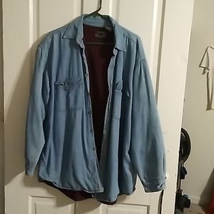 Men's blue jean jacket with red lining